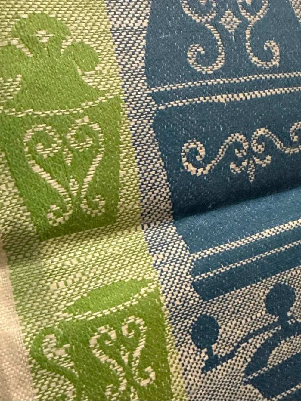NOS Linen Tea towel MCM RetroPure Linen Blue & Green Decorative Tea Towel by